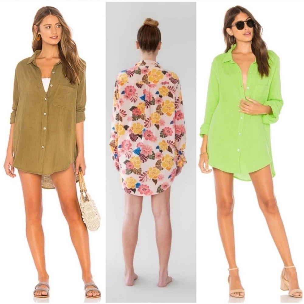 Acacia swimwear Milos long sleeve button-down in lime green size S